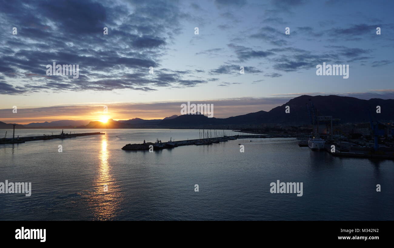 Palermo, Sicily, Italy - cruising in the port, Winter morning Stock Photo