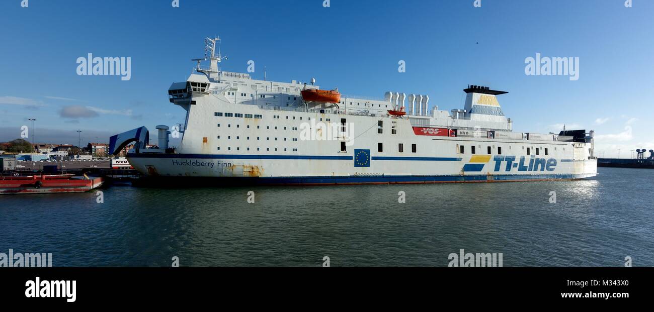 The TT-Line ferry Huckleberry Finn in Trelleborg, Sweden Stock Photo ...