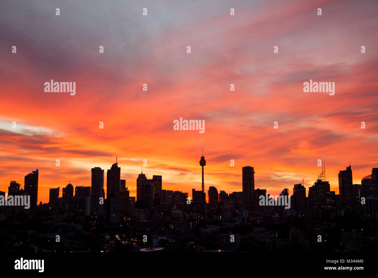 City skyline at sunset, Sydney, New South Wales, Australia Stock Photo