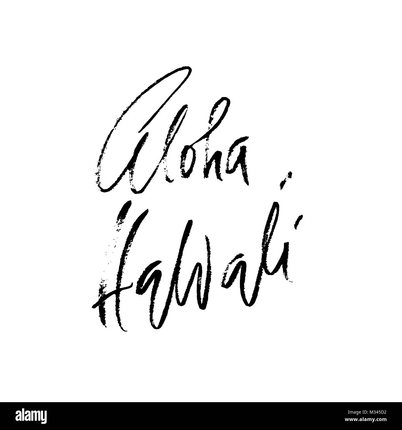 Hand drawn phrase Aloha Hawaii. Lettering design. Vctor illustration. Handwritten inscription. Stock Vector