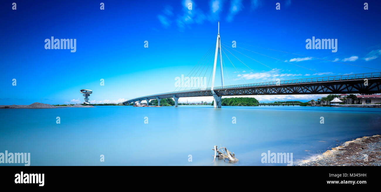 Modern design hang bridge in Anaklia Georgia Stock Photo