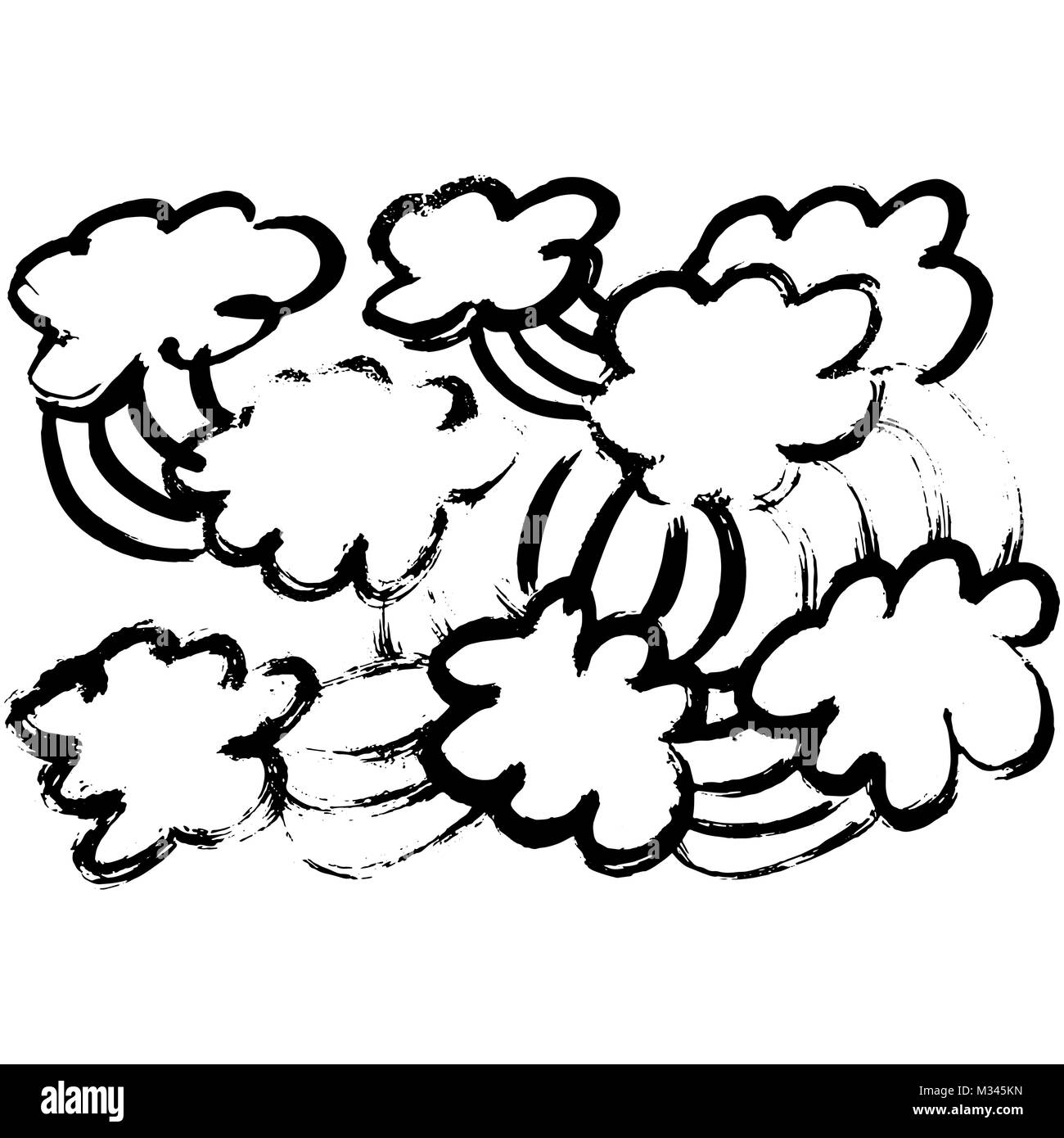 Grunge clouds set painted by dry brush. Vector illustration. Stock Vector