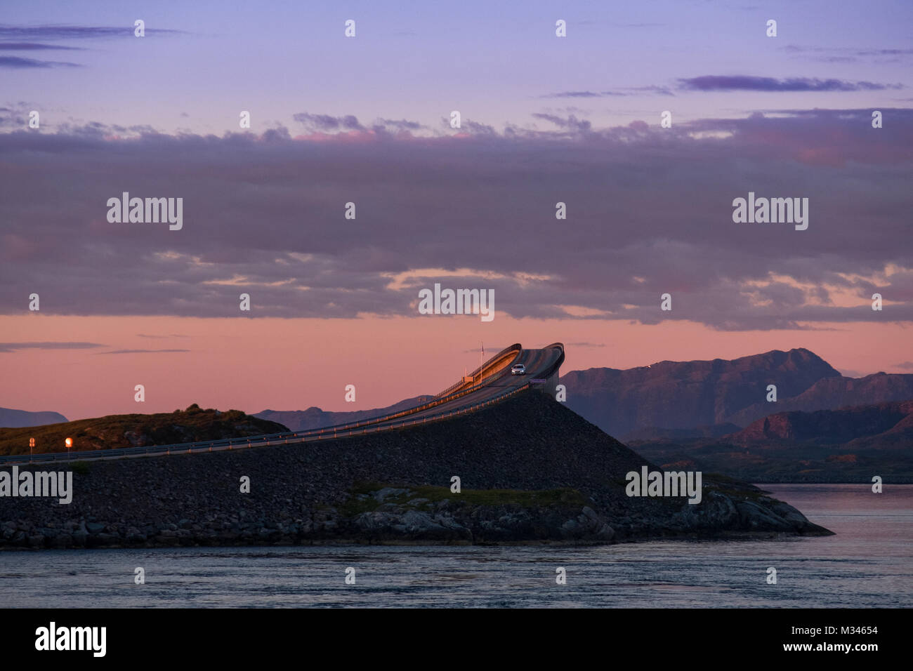 Car driving over Storseisundet Bridge, More og Romsdal, Norway Stock Photo