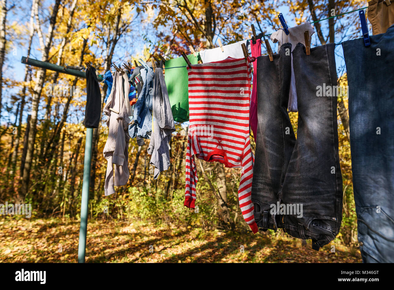 Clothes drying on a washing line Stock Photo Alamy
