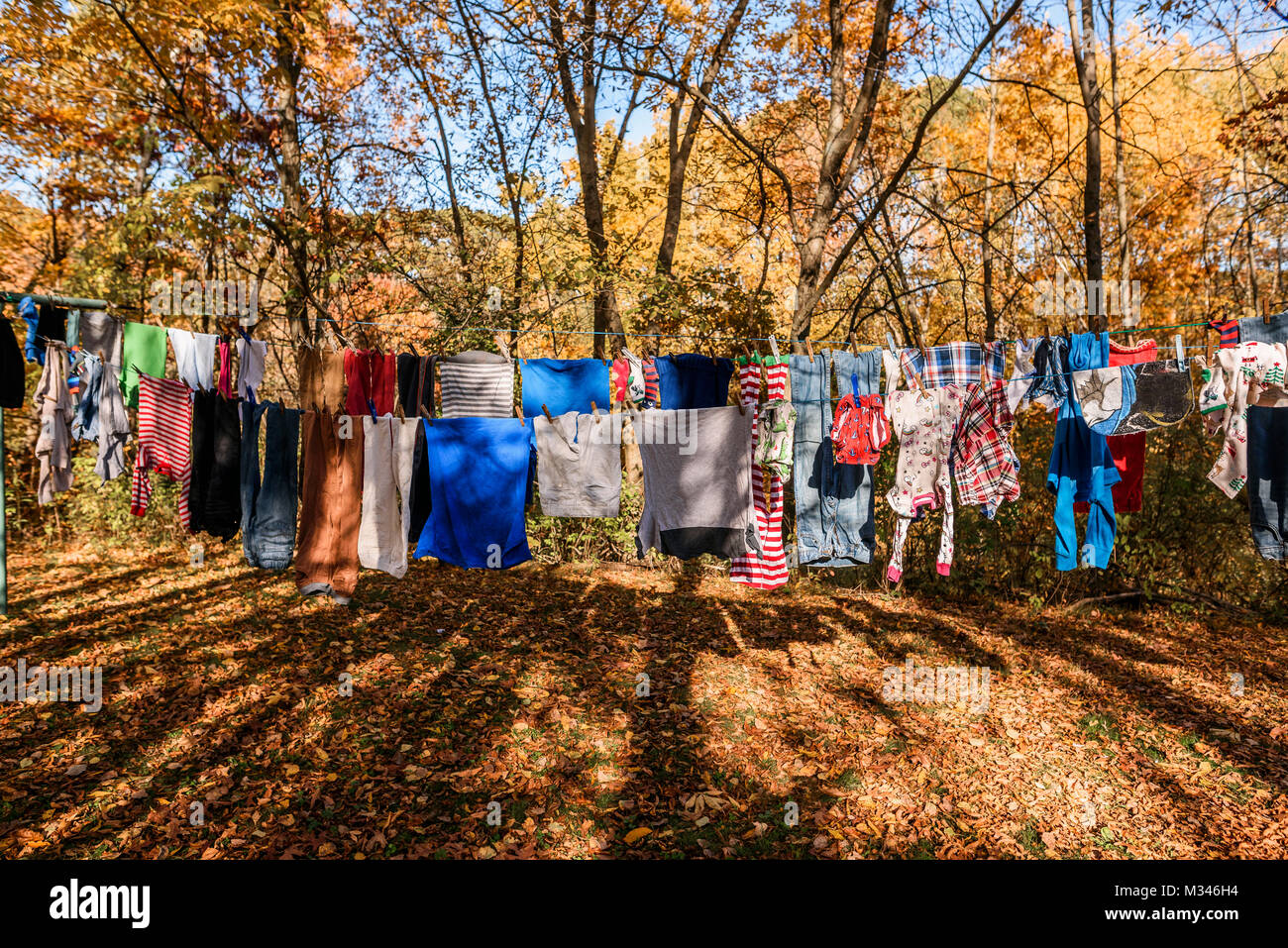Clothes drying on a washing line Stock Photo Alamy