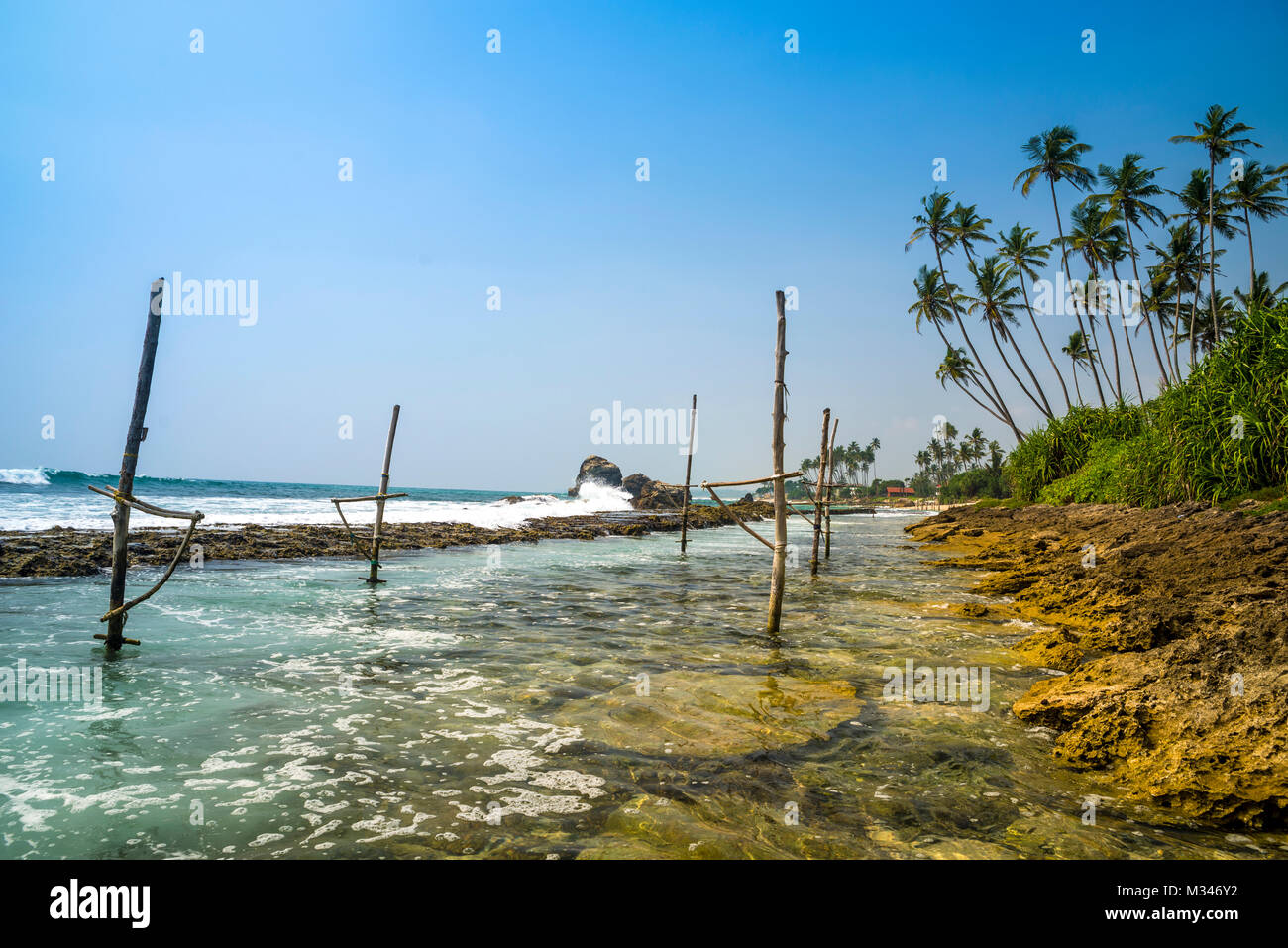 Fishing poles, Koggala beach, Galle, Sri Lanka Stock Photo