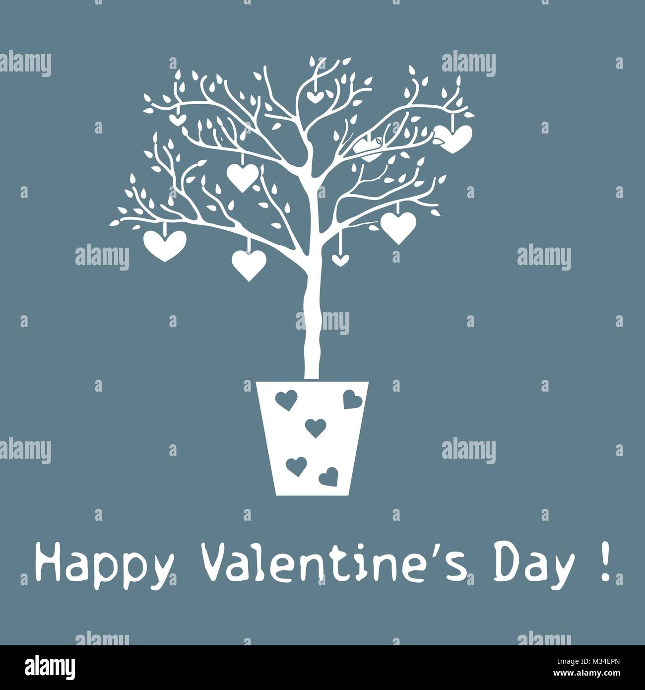 Creative tree with leaves and with hanging hearts. Greeting card ...