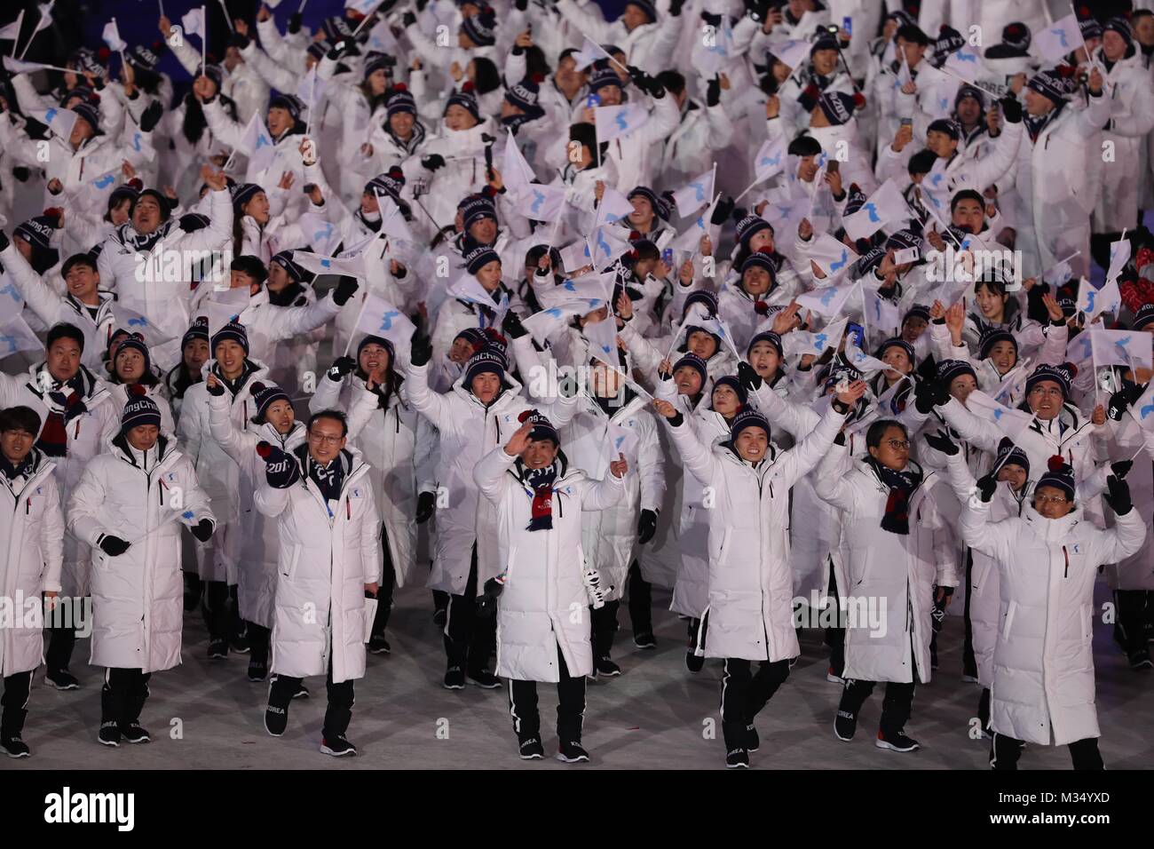 February 9, 2018 - PyeongChang, , South Korea - Athletes from North and ...