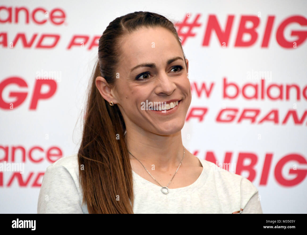 Boston, United States. 09th Feb, 2018. Jenny Simpson aka Jennifer Simpson during a press