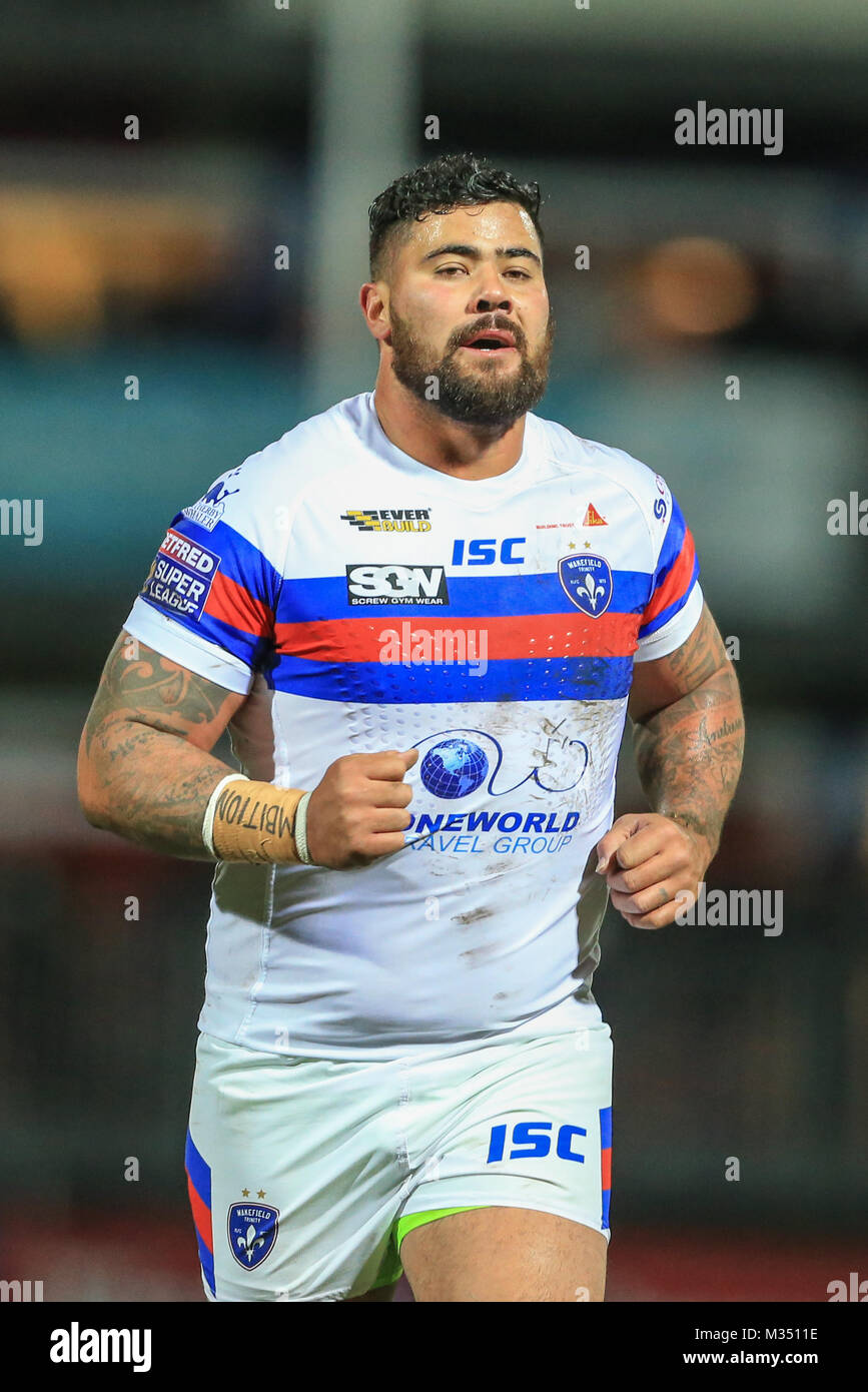 David Fifita of Wakefield Trinity during the Betfred Super League Round 2 Wakefield versus Salford Red Devils 09/02/2018 at the Mobile Rocket Stadium Stock Photo
