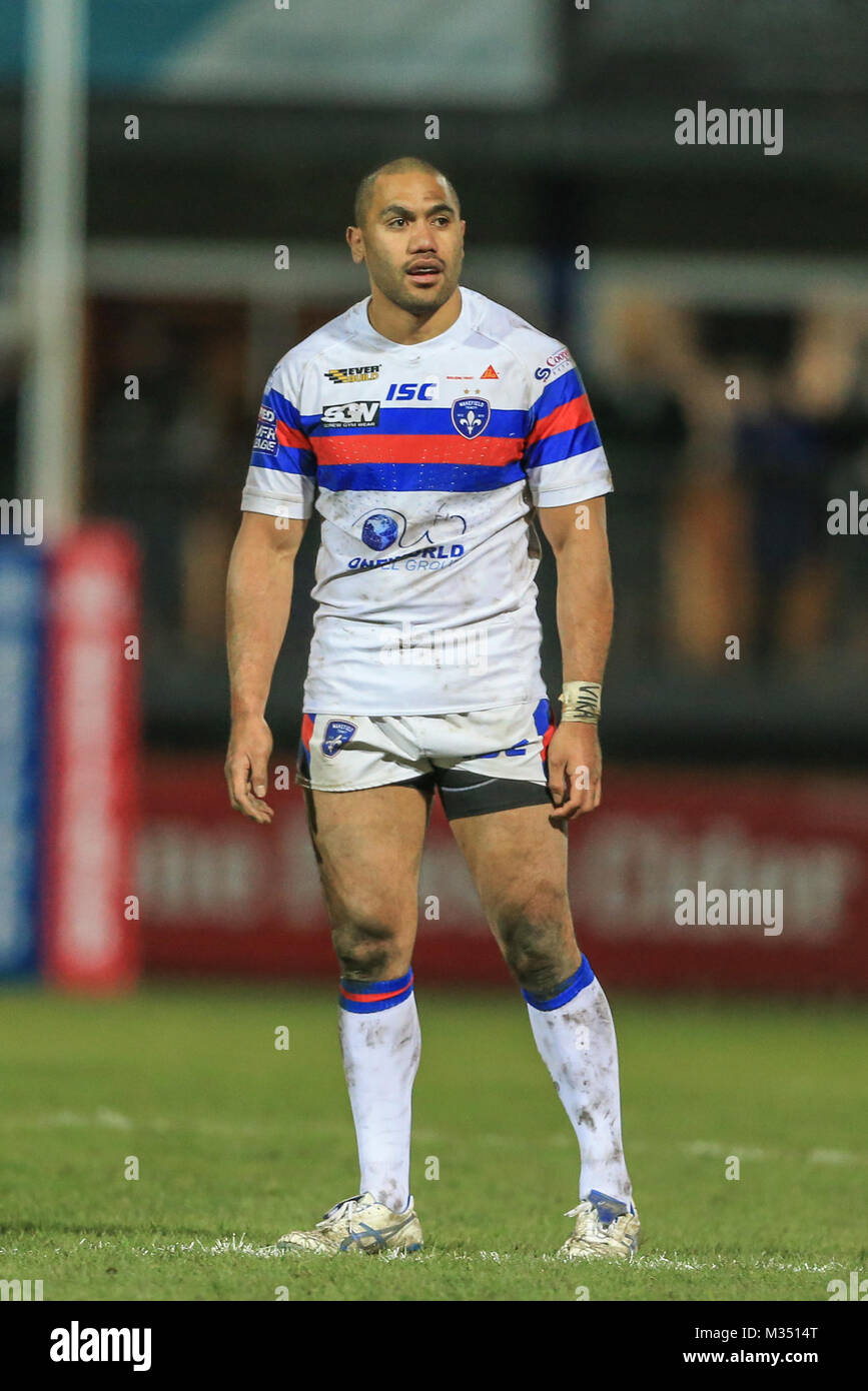 Tinirau Arona of Wakefield Trinity during the Betfred Super League Round 2 Wakefield versus Salford Red Devils 09/02/2018 at the Mobile Rocket Stadium Stock Photo