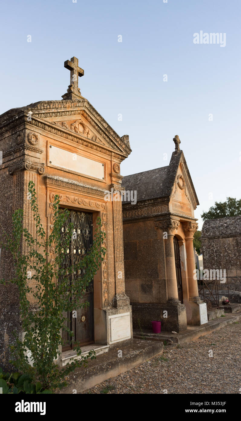 The mausoleums made of local pale orange stone in Roussillon France