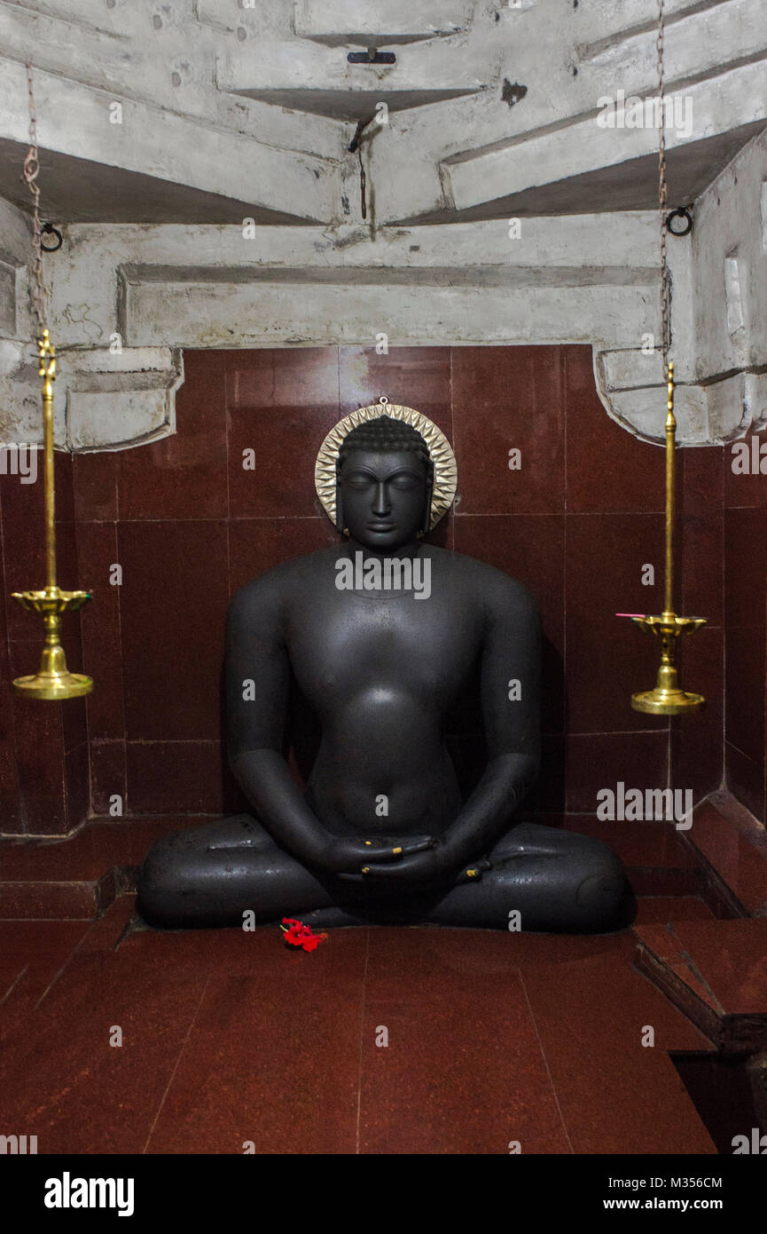 Lord Shantinath statue in Digambar Jain Temple Kagodraya & Kalamma Jain Temple Kagvad Kagwad Belgaum Karnataka India Asia Asian Indian Stock Photo
