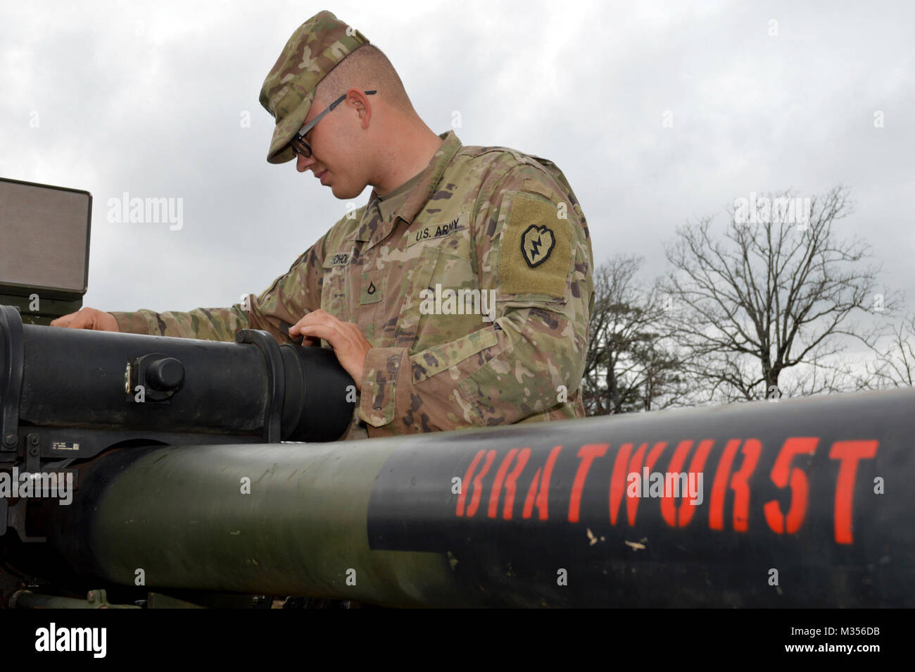Pfc. Austin Echols, a cannon crewmember assigned to Battery B, 2nd Battalion, 11th Field
