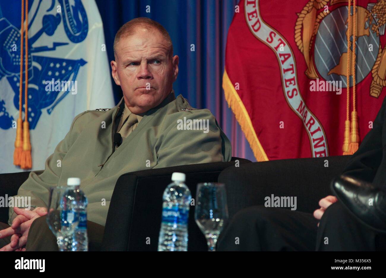 Commandant of the Marine Corps Gen. Robert B. Neller speaks to military service members and attendees at the Sea Service Chiefs Town Hall Luncheon at the San Diego Convention Center, San Diego, Calif., February 8, 2018. Neller spoke about the Marine Corps and answered questions from the audience. (U.S. Marine Corps photo by Sgt. Olivia G. Ortiz) Stock Photo