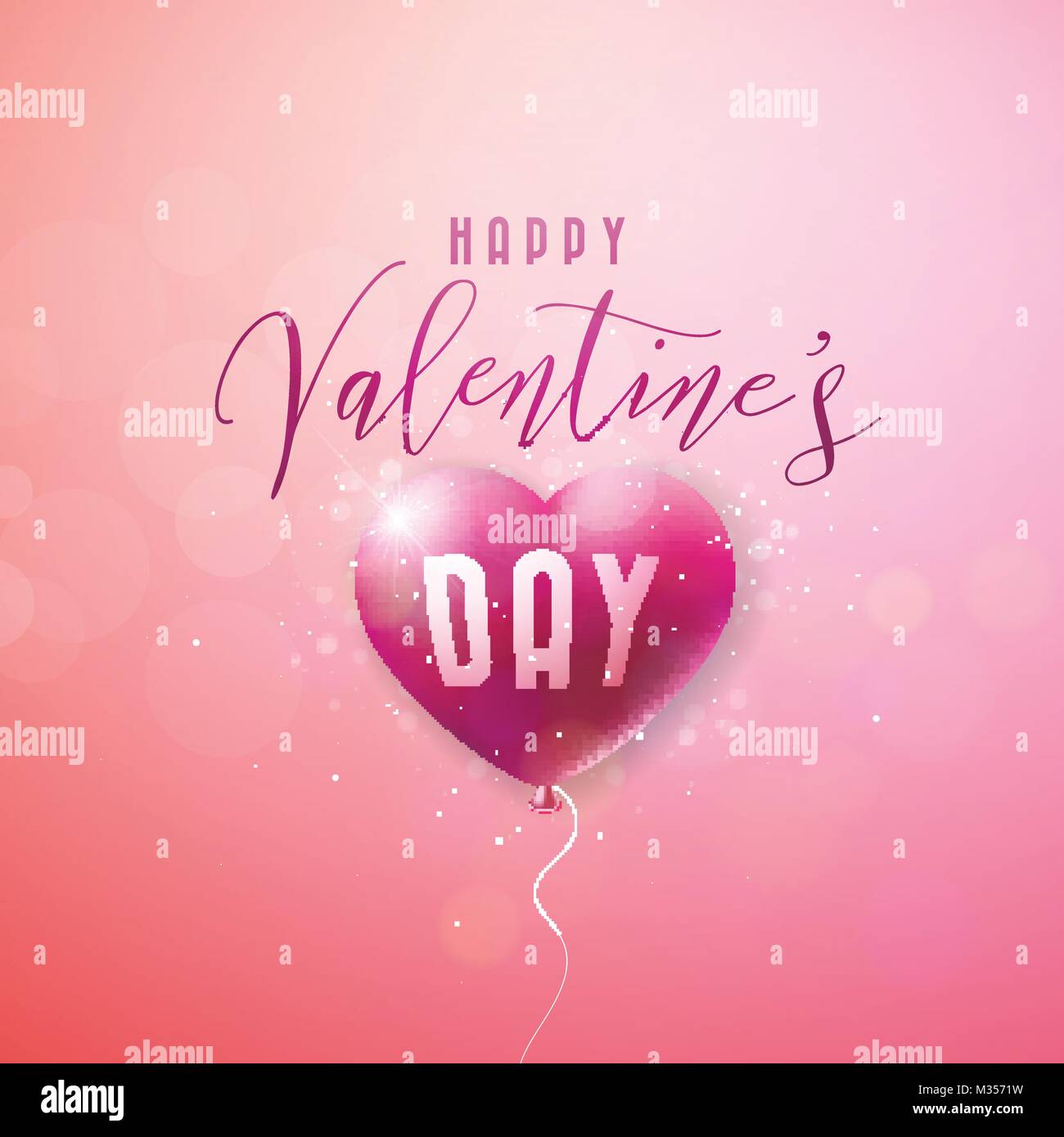 Happy Valentines Day Design with Red Balloon Heart and Typography ...