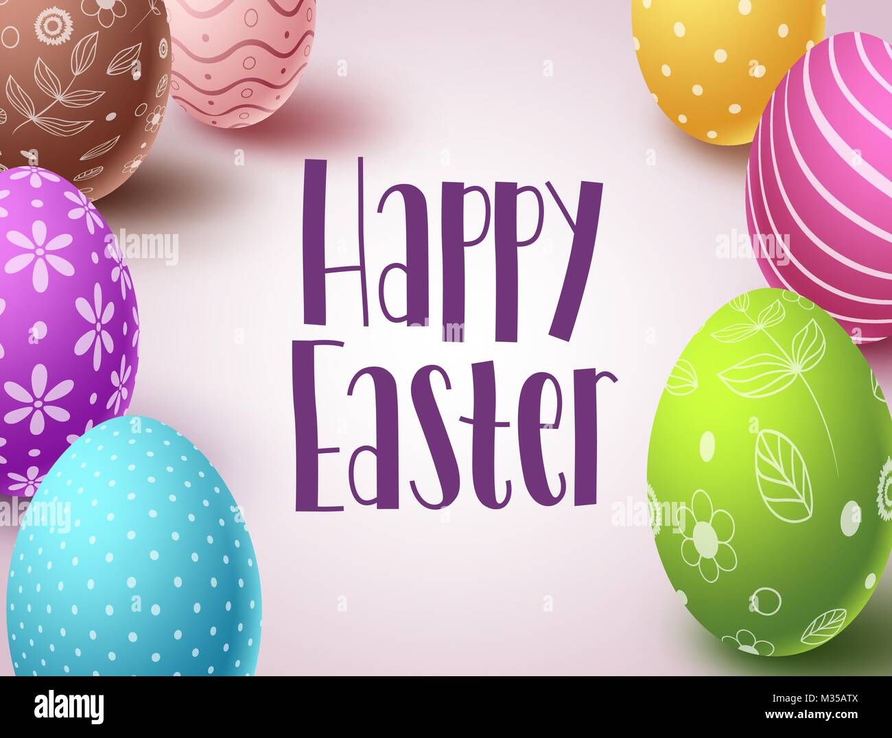 Happy easter vector banner design with colorful eggs elements and ...