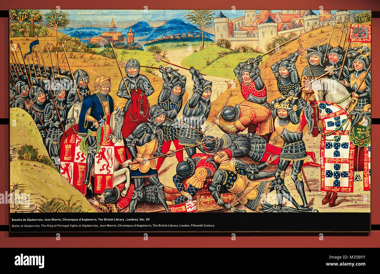 Copy of an historic painting of the Aljubarrota Battle between Portugal and Castilia shown in the Interpretation Center CIBA Stock Photo