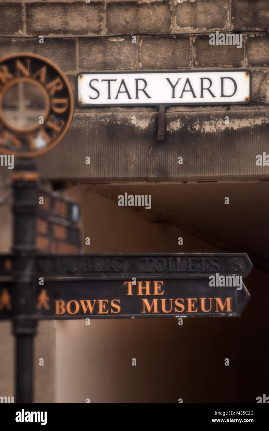 Star Yard and Bowes museum street signs, Barnard Castle, County Durham
