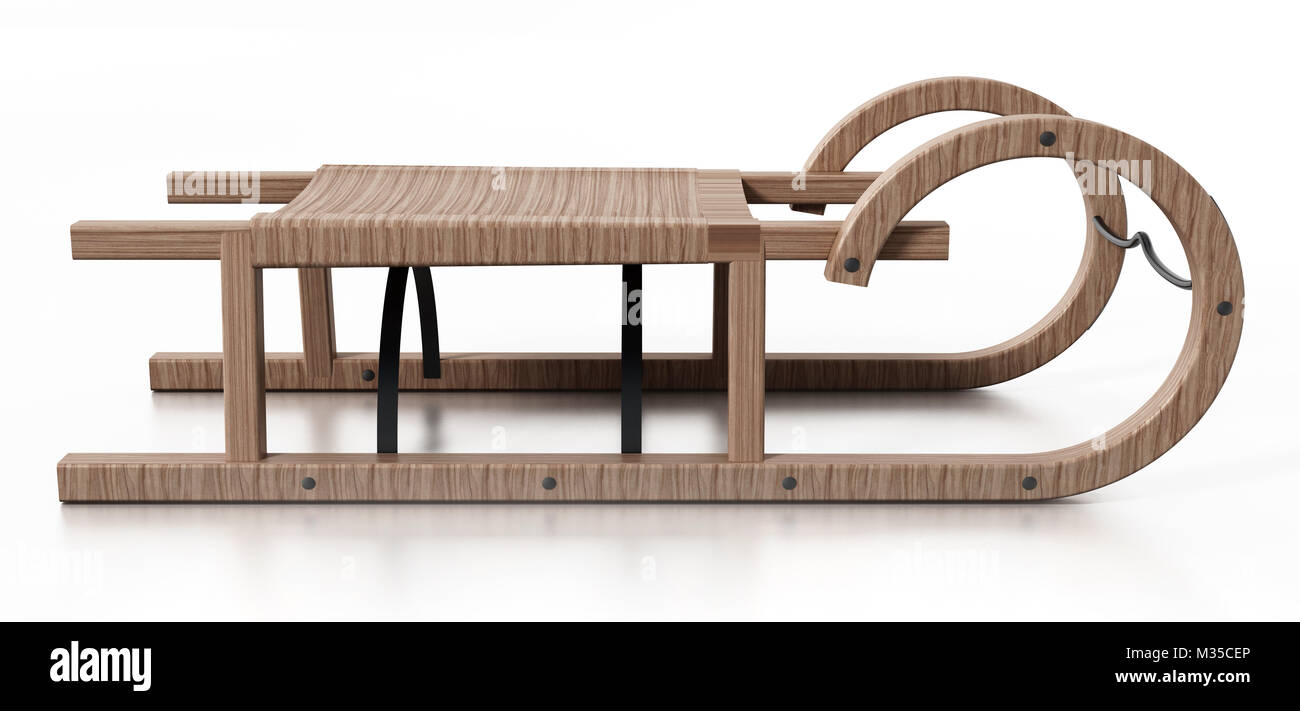 Vintage wooden sledge isolated on white background. 3D illustration