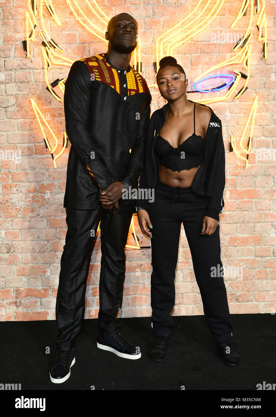 Stormzy and Nadia Rose attending The Black Panther European Premiere at The  Eventim Apollo Hammersmith London. PRESS ASSOCIATION Photo. Picture date:  Thursday February 8, 2018. See PA story SHOWBIZ Panther. Photo credit