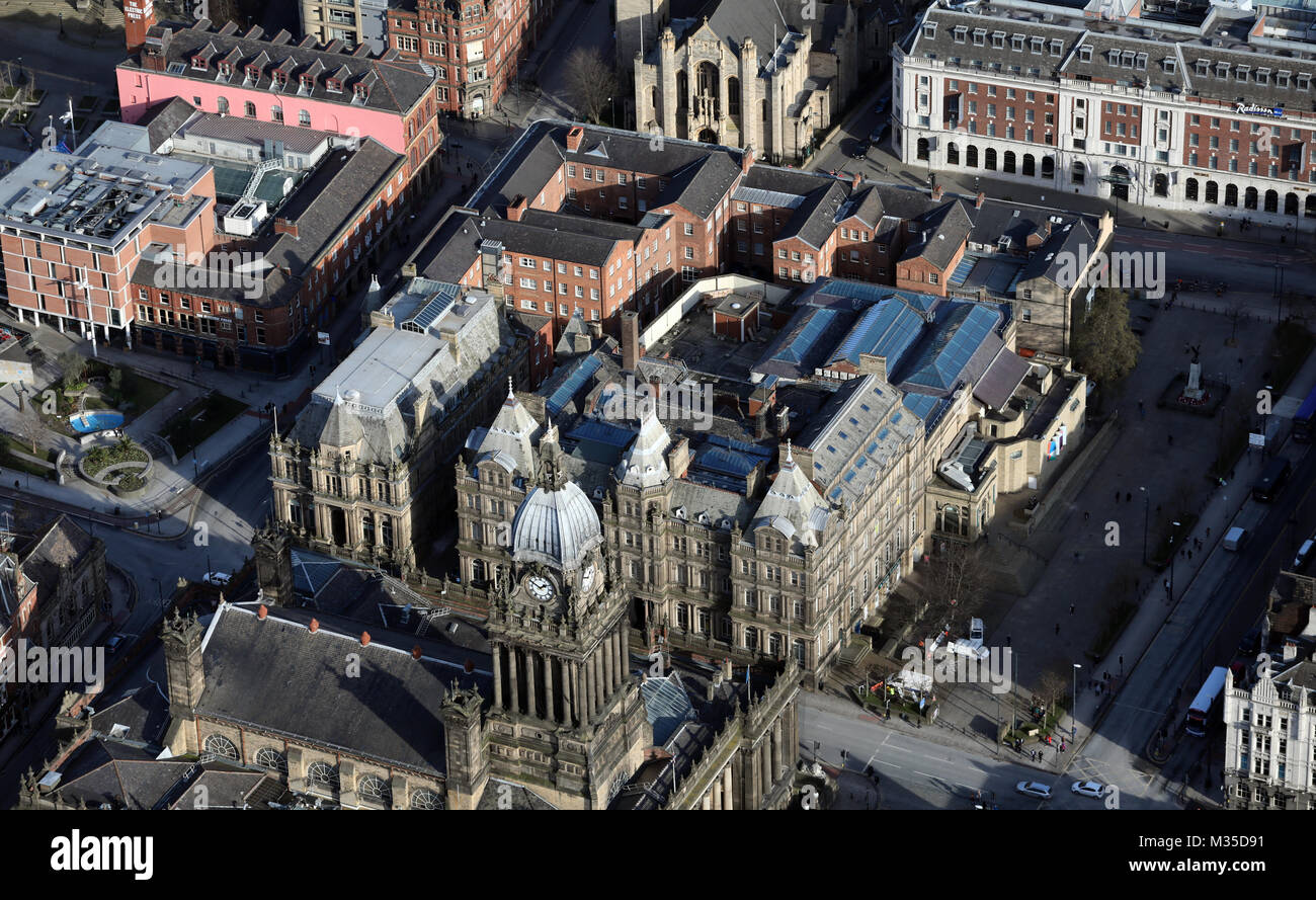 aerial view of Leeds Central Library, West Yorkshire, UK Stock Photo