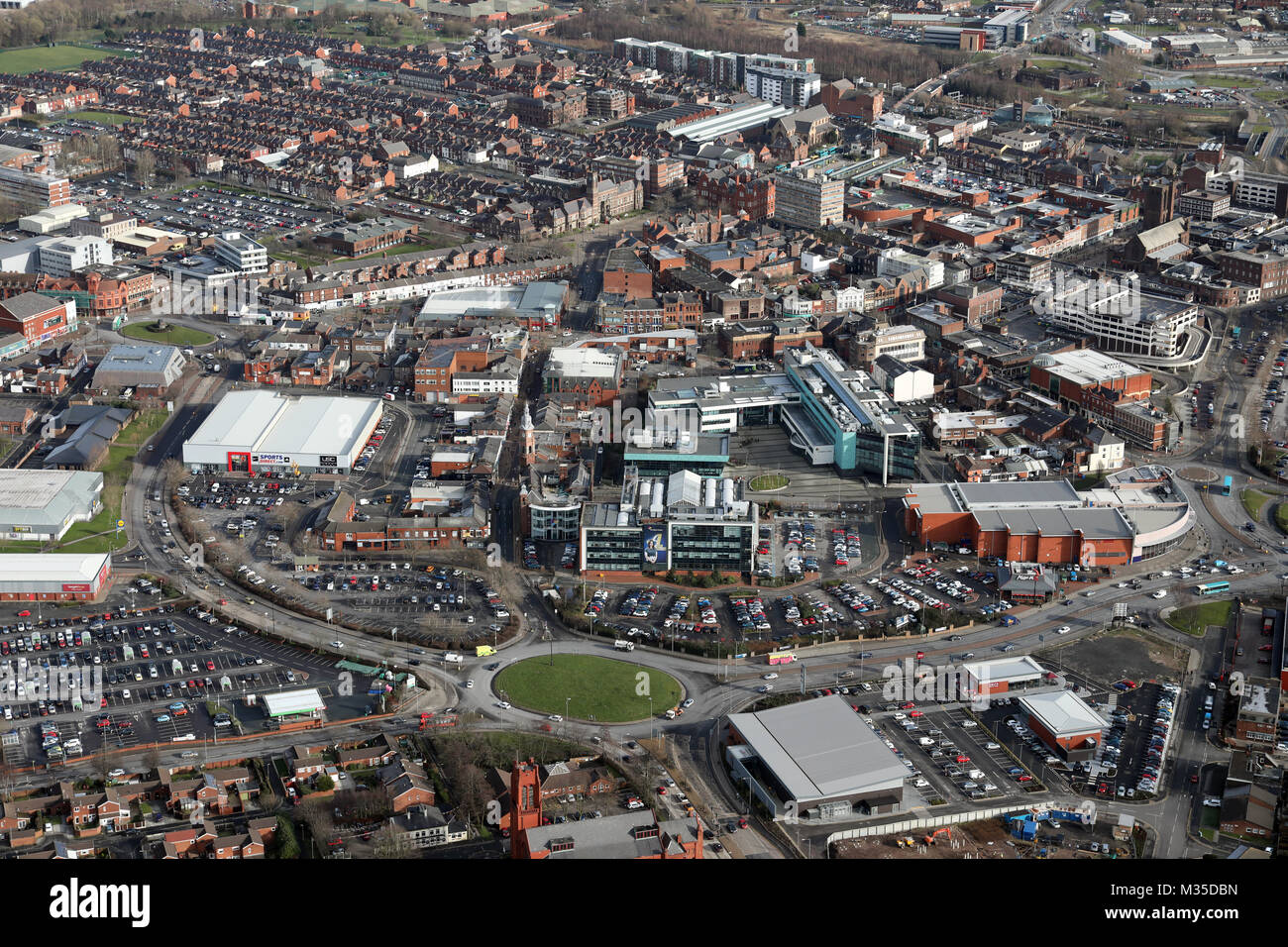 aerial view of St Helens town centre, Merseyside, UK Stock Photo