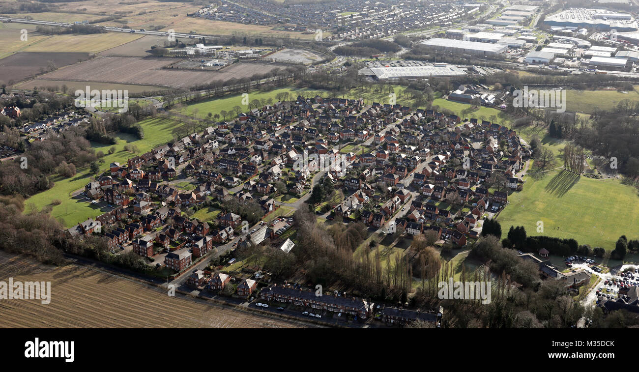 aerial view of a new housing estate development. North Warrington, Cheshire, UK Stock Photo