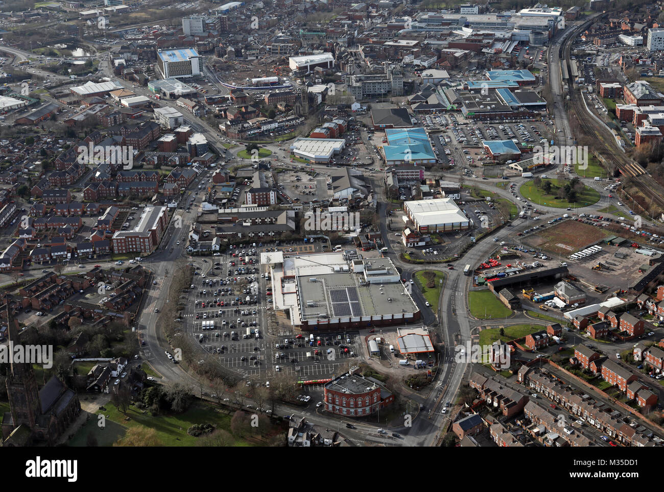 aerial view of Warrington town centre, Cheshire, UK Stock Photo