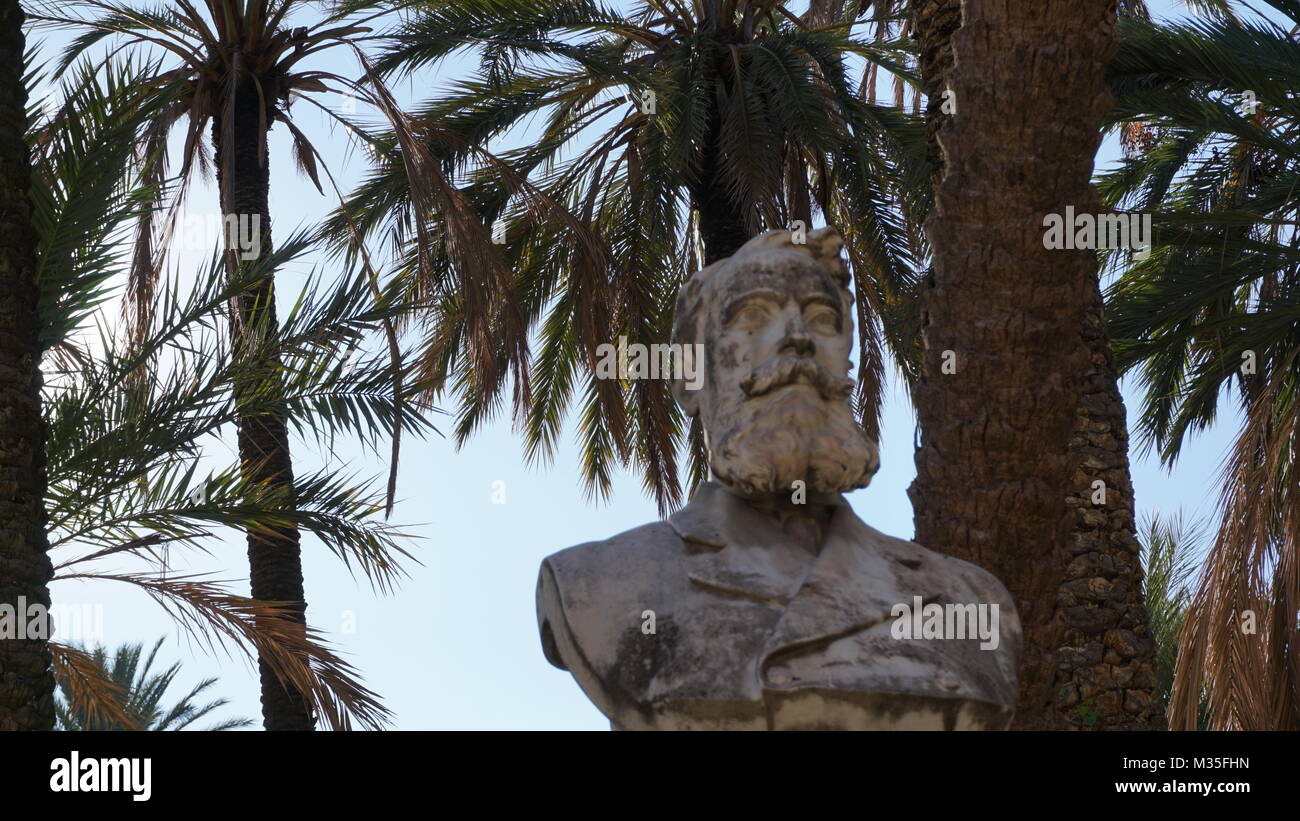 Palermo, Sicily, Italy - palm trees in the park Villa Bonanno, Winter morning Stock Photo