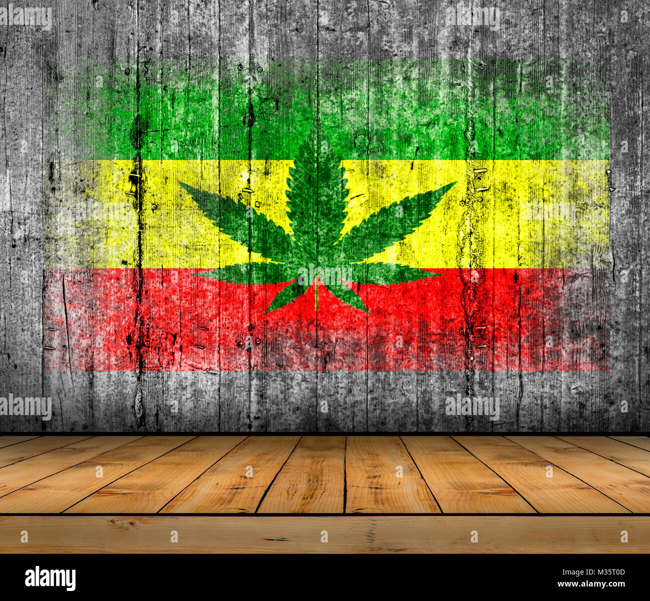 Rasta flag painted on background texture gray concrete with wooden floor  Stock Photo - Alamy