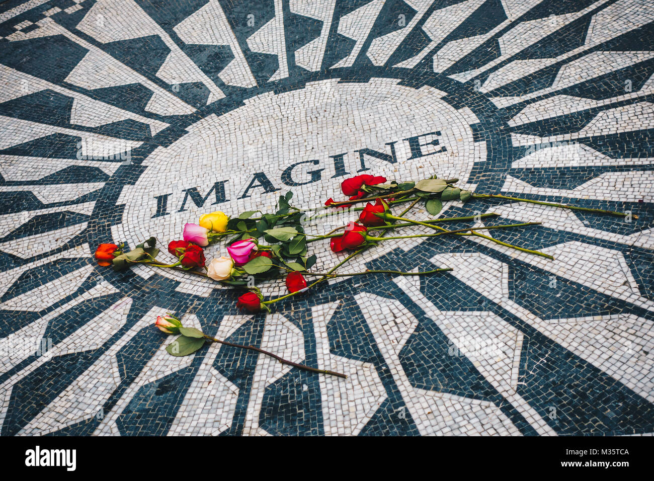 New York City, USA - March 18, 2017 - Strawberry Fields memorial for