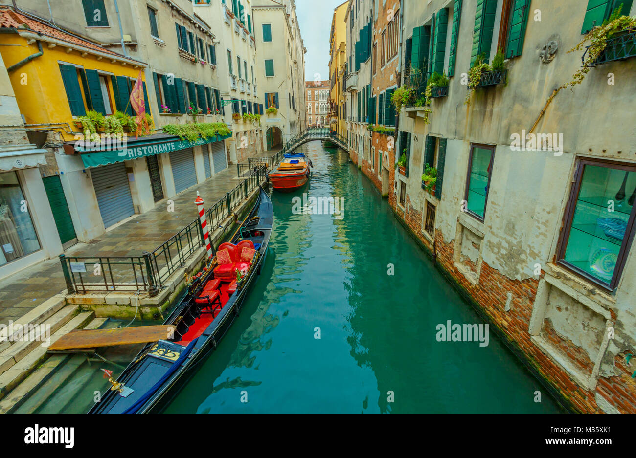 Venice  small canal lagoon City in winter Travel  Italy Europe World Heritage Stock Photo