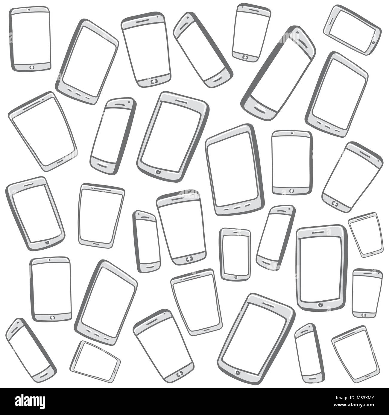 Hand drawn vector illustration of Mobile Phones and Digital Tablets background. Stock Vector