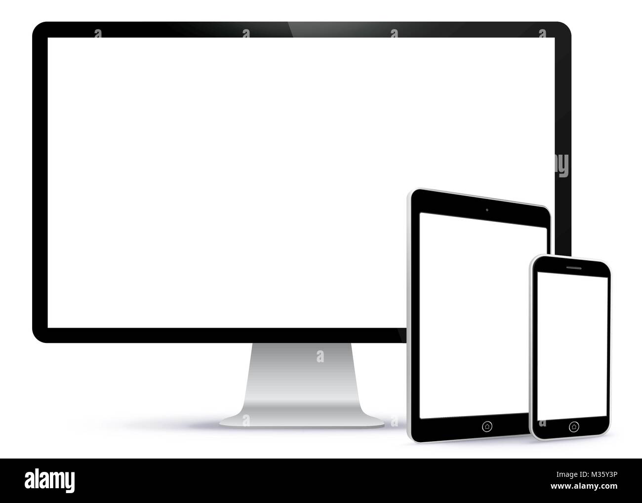 Computer Screen, Tablet PC and Mobile Phone Vector illustration. Stock Vector