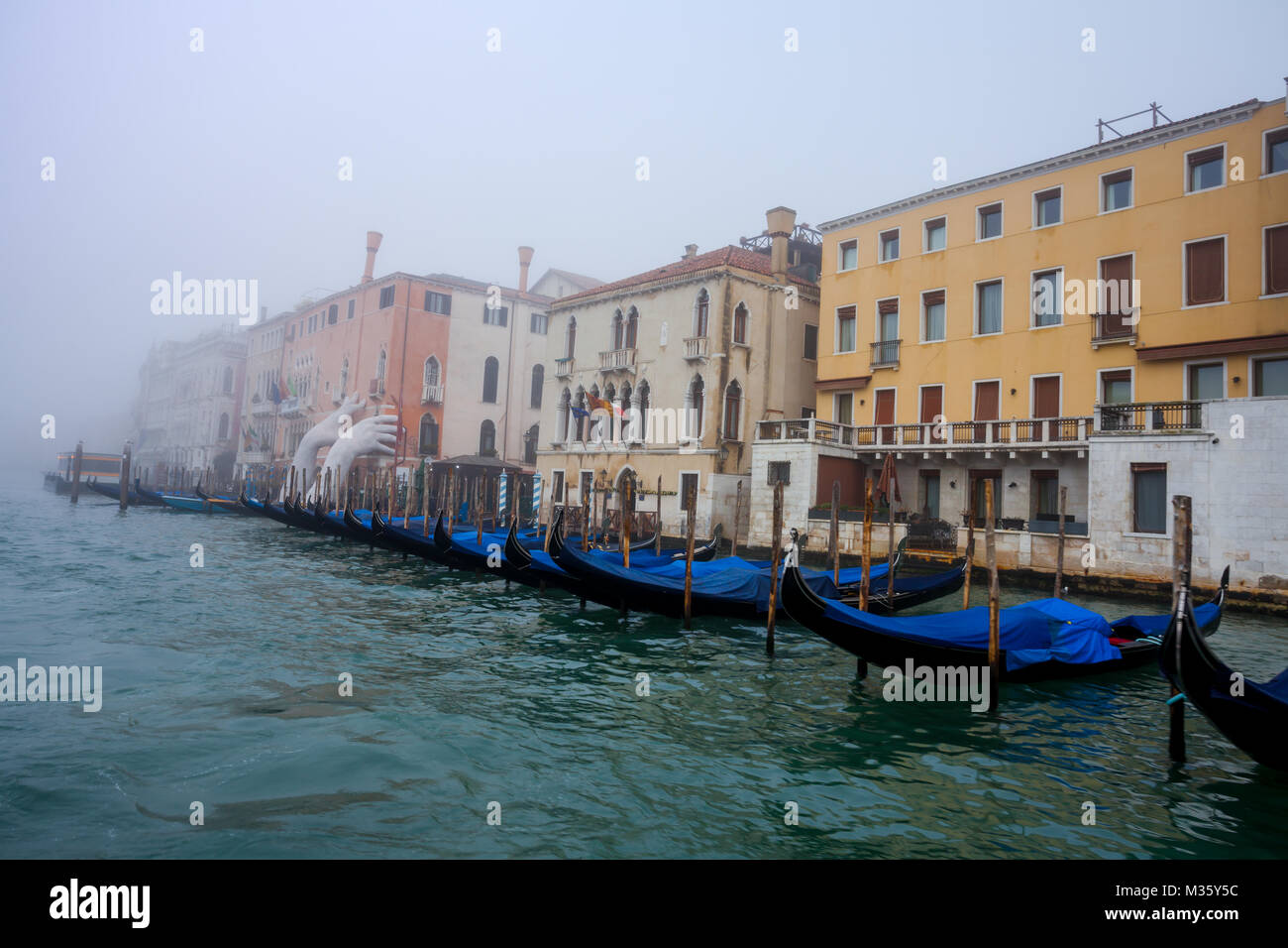 Venice grand canal in the morning mist lagoon city  Italy  Travel Europe world Heritage Stock Photo