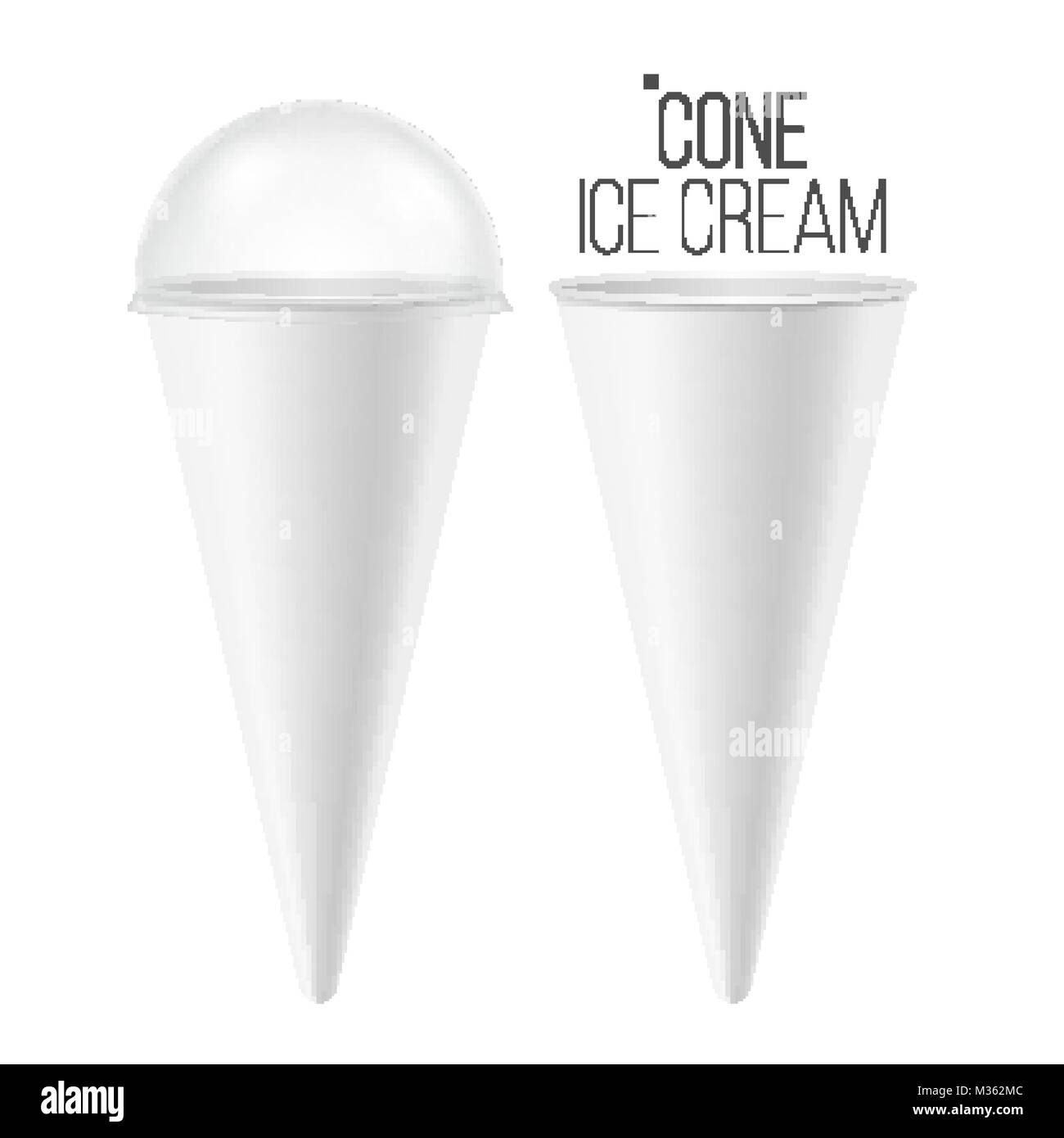 Ice Cream Cone Vector. For Ice Cream, Sour Cream. Clean Packaging. Food Bucket Cone Container. Isolated On White Background Illustration. Stock Vector