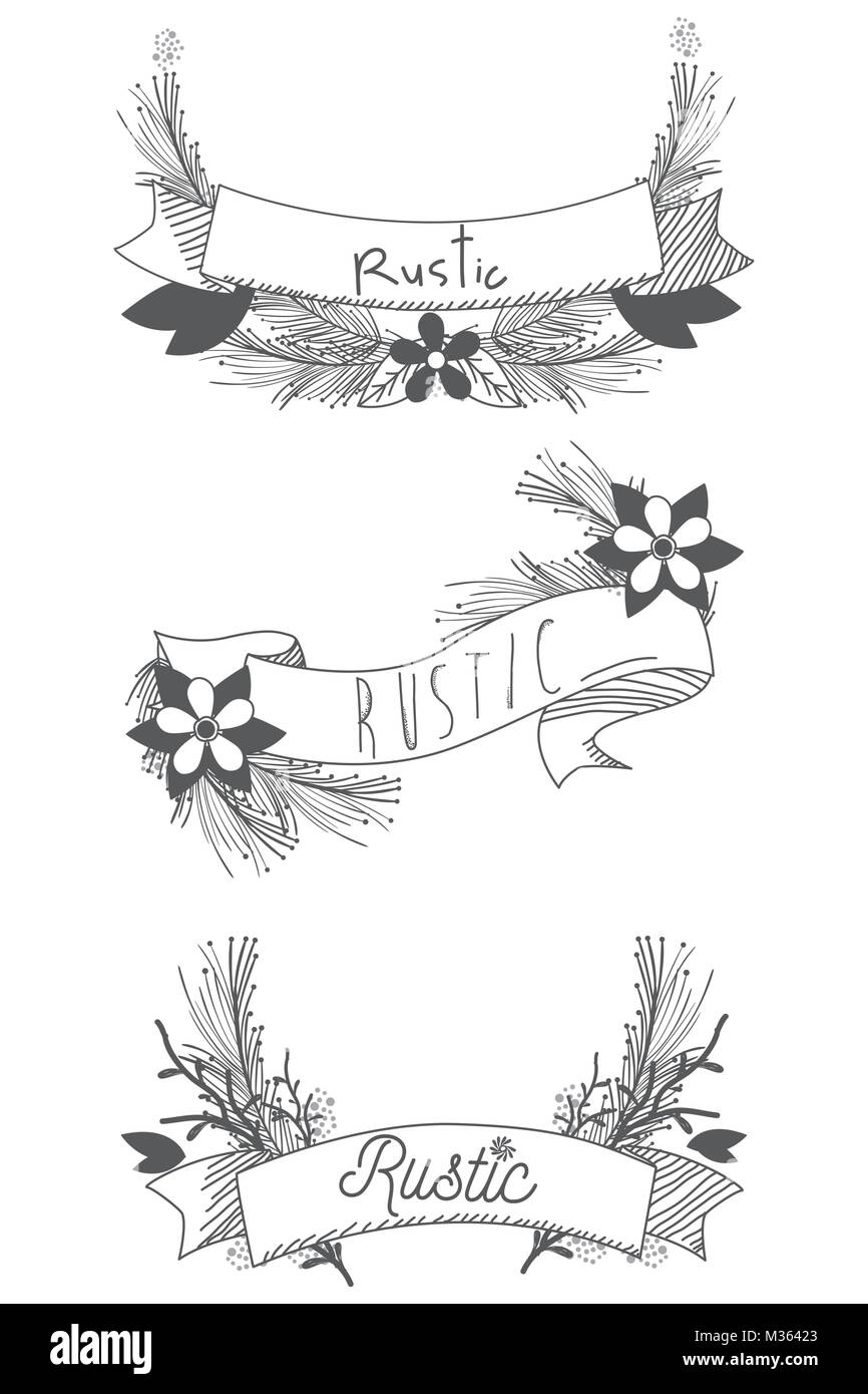 Rustic ribbon banner with flowers hand drawn Stock Vector Image & Art