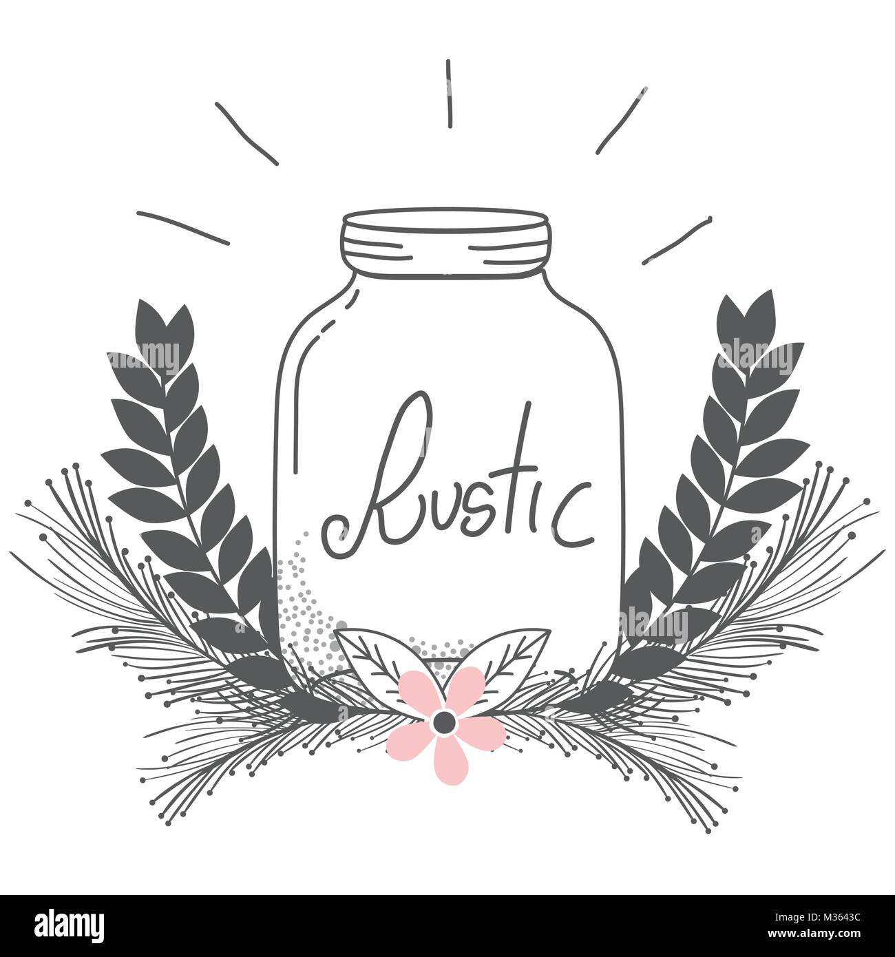 Rustic glass jar with leaves hand drawn Stock Vector Image & Art - Alamy