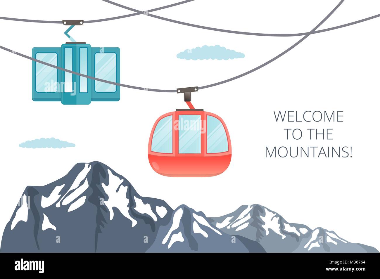 Funicular railway. Ski cable car .Vector mountain illustration Stock Vector