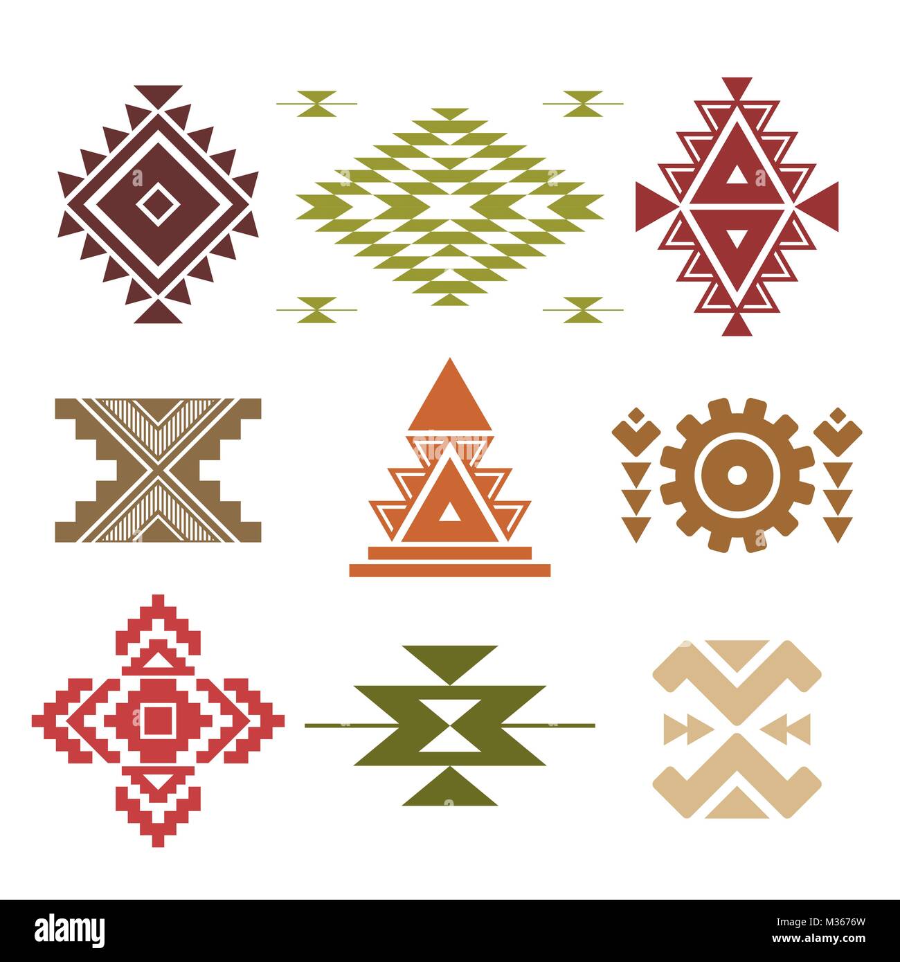 Tribal ethnic colored elements on white . Vector . Stock Vector