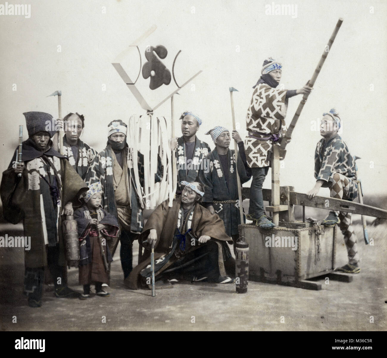 1860s Japan - firemen with their standard Stock Photo