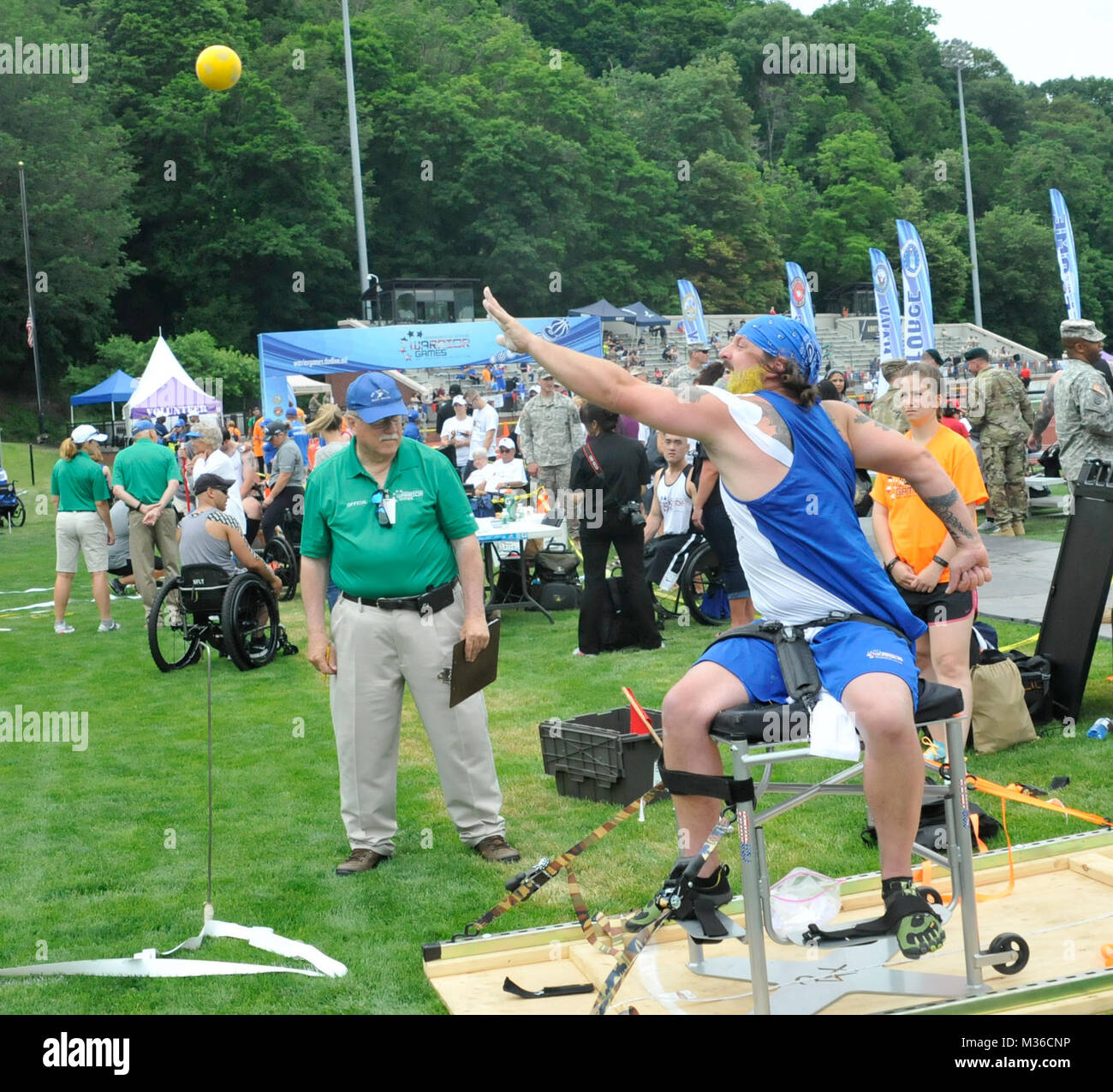 Air Force Veteran Tech Sgt. Cory Anderson competes in the seated shot put at the 2016 DoD