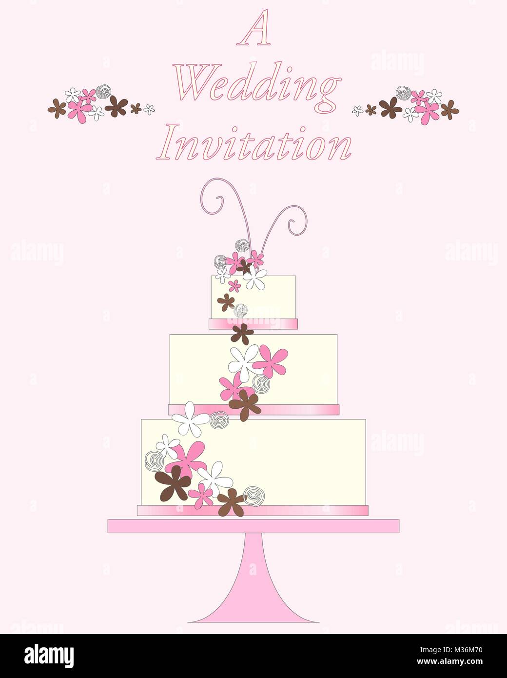 an illustration of a white decorated wedding cake with multi layers on ...
