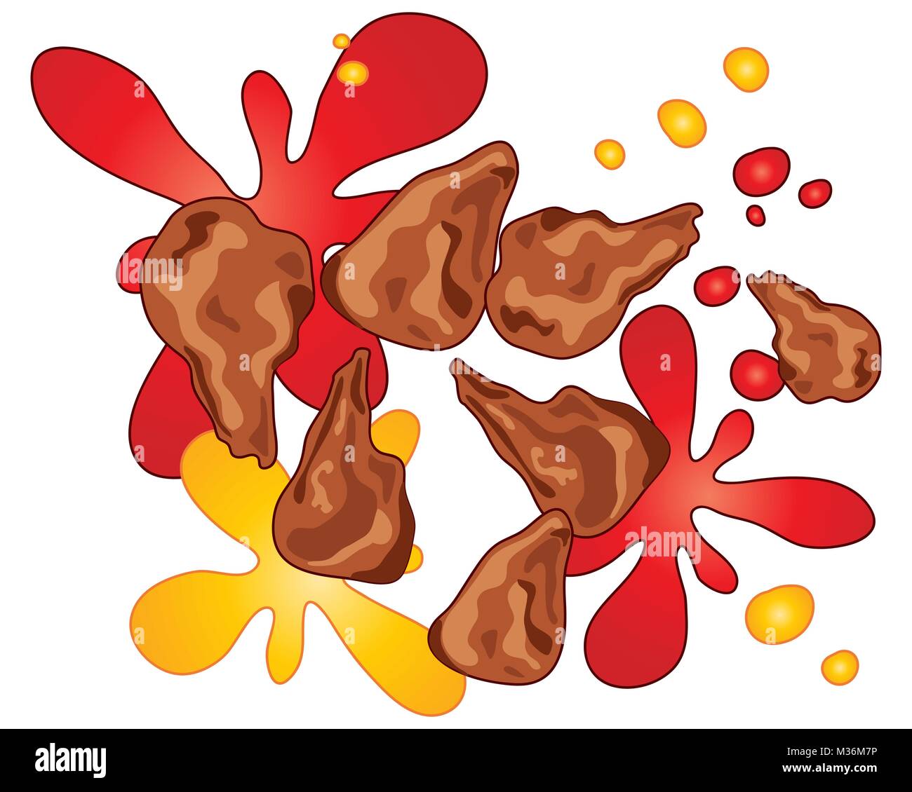 an illustration of crispy deep fried chicken wings with sauce splashes