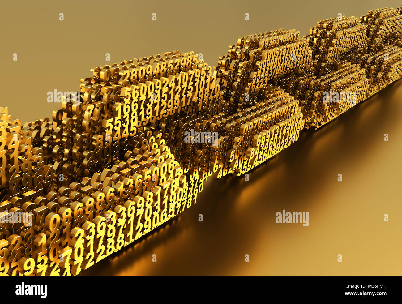 Concept Of Blockchain. Gold Digital Chain Of Interconnected 3D Numbers Stock Photo