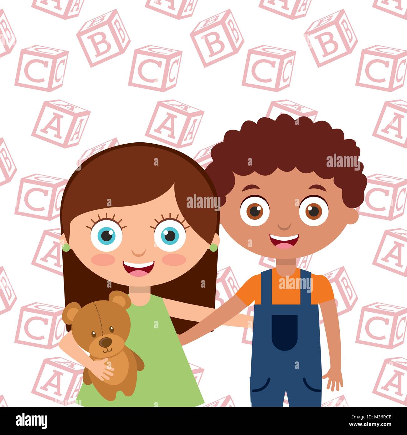 Cute Little Kids Boy And Girl Embrace Friends With Alphabet Blocks Background Stock Vector Image Art Alamy Cute Little Kids Boy And Girl Embrace Friends With Alphabet Blocks Background Stock Vector Image Art Alamy
