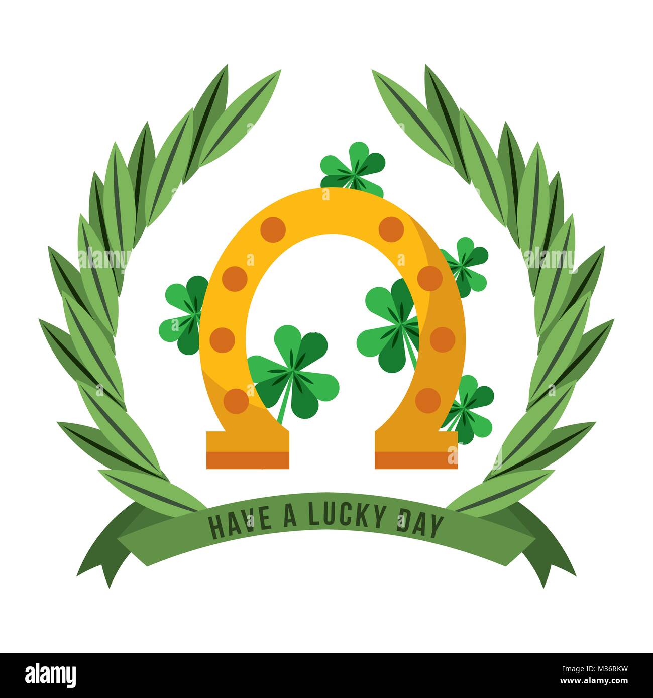 have a lucky day gold horseshoe clovers emblem Stock Vector Image & Art