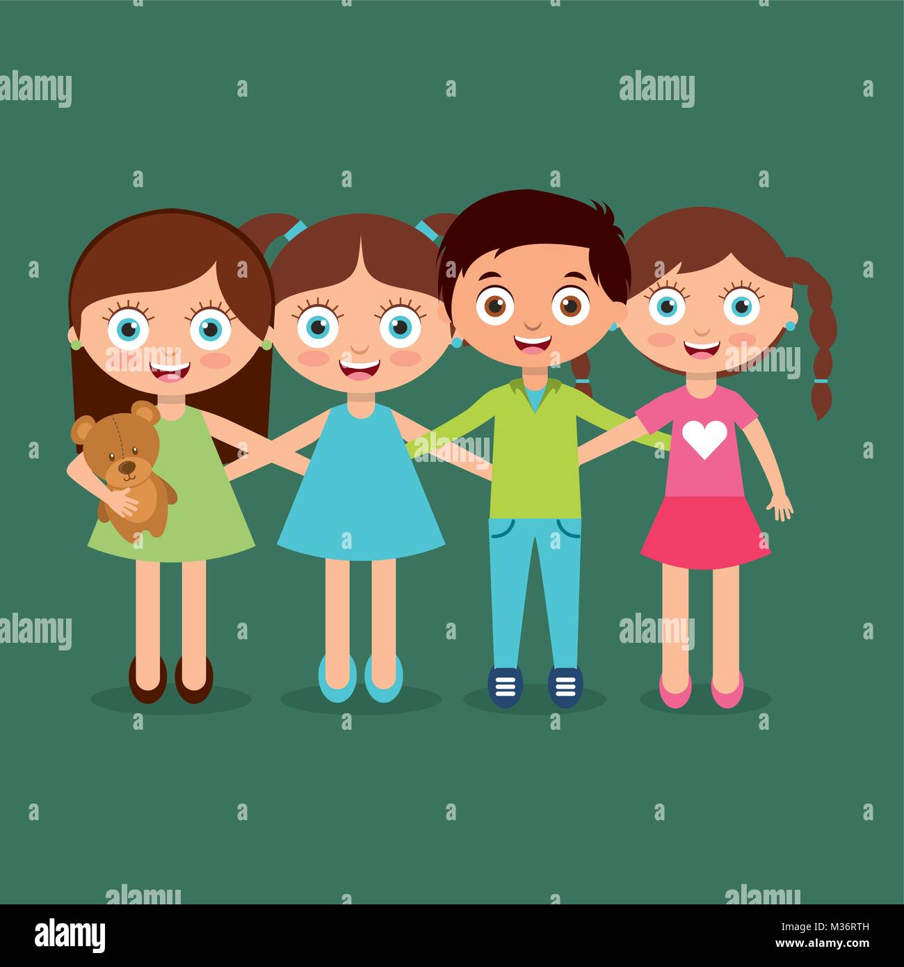 group kids embrace happy smiling boys and girl Stock Vector Image & Art ...