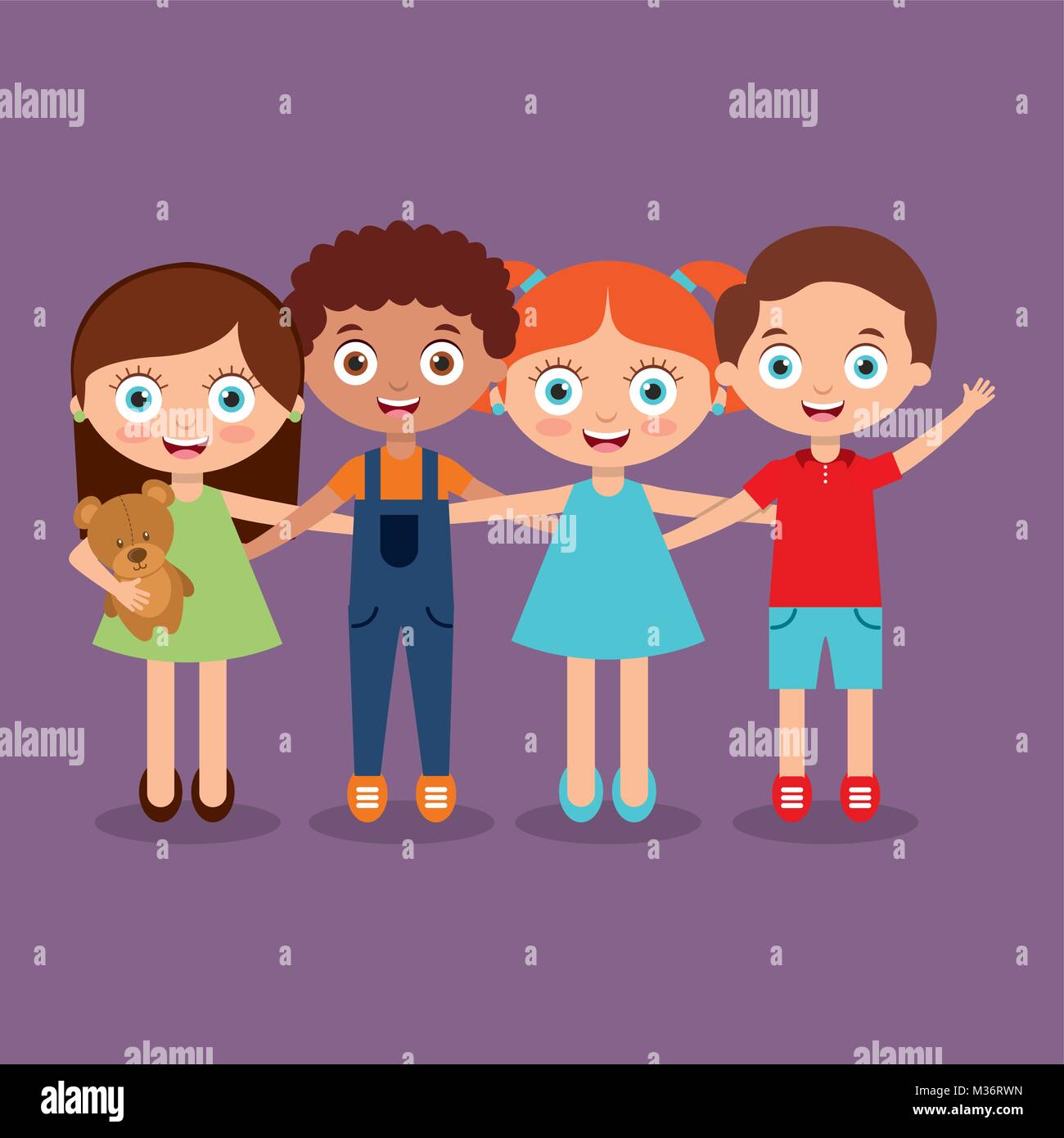group kids embrace happy smiling boys and girl Stock Vector Image & Art ...